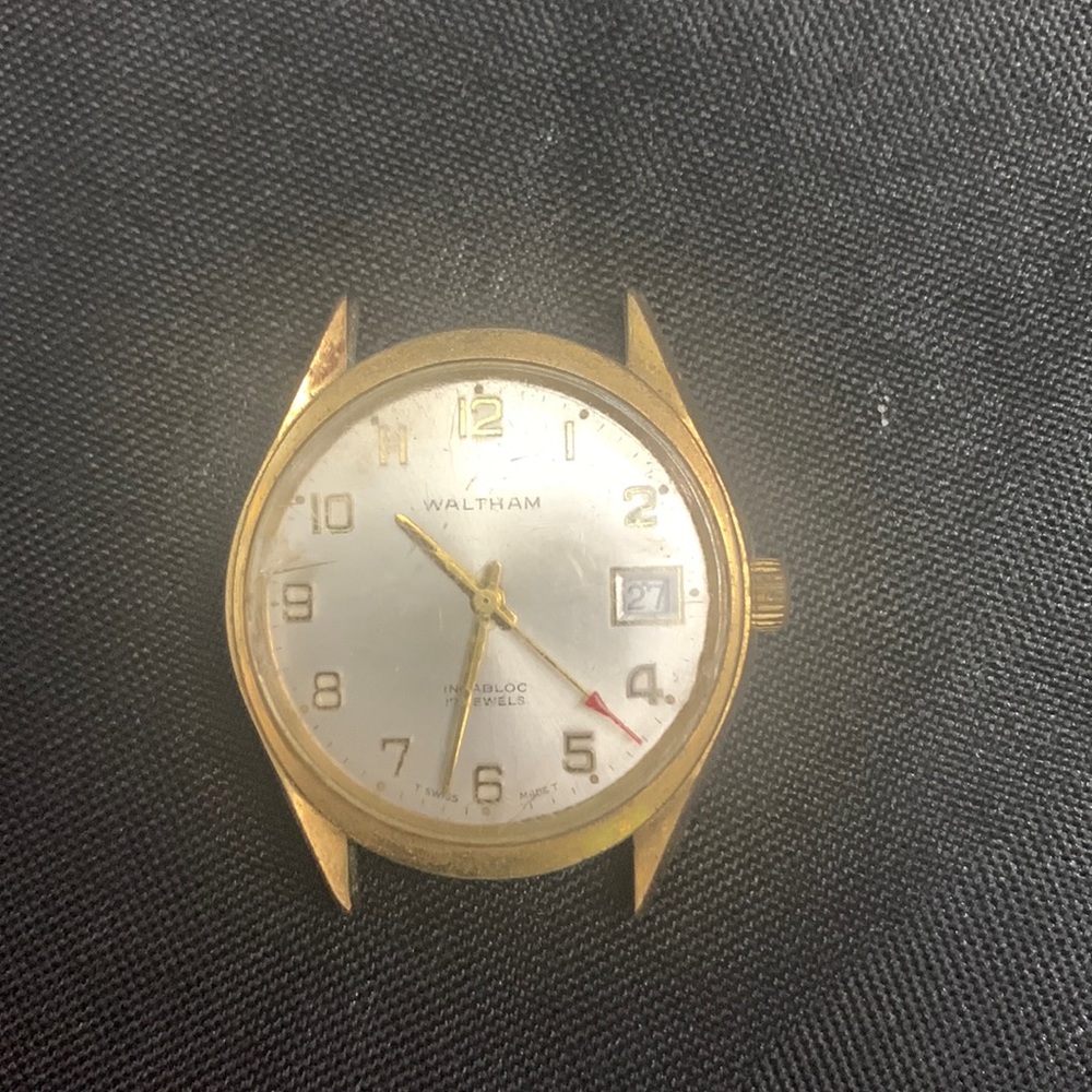 Waltham Mens Watch 17j. Manual Wind Up Date Numeral Markers Red Arrow Swiss Runs